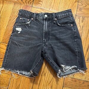 NWOT Zara High Waist Longer Length Jean Shorts in Dark Gray Denim Wash